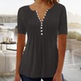 thumbnail image 1 of LSLJS Womens T Shirts Women's Fashion Casual Round Neck Pleated Solid Color Button Top Blouse, 1 of 5