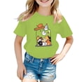 thumbnail image 1 of HNMKIU T-Shirt d'Été Décontracté pour Filles avec Imprimé Graphique Mignon, Col Rond, Manches Courtes, T-Shirt Confortable pour Enfants Vert Pâle, 8-9 Ans, 1 of 4