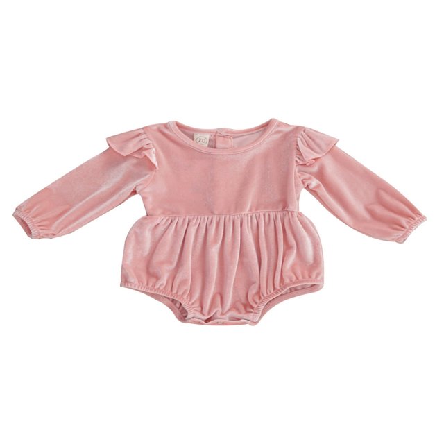 Body Manches Longues à Volants Mode Velours Solide d'Automne pour Bébé Fille