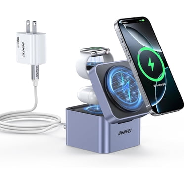 BENFEI 3-in-1 Foldable Charger Stand,Wireless Charging Station for iPhone 16/15/14/13/12 Series, Apple Watch & AirPods | Compact Cube Design | Includes 33W Power Adapter