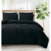 Marina Decoration Ultra Soft Luxury Fluffy Goose Down Alternative Solid Geometric Pintuck Tufted Bedding Set Pinch Pleated Comforter Set with Ruffled Shams, Black Color