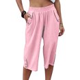 thumbnail image 2 of VEKDONE Womens Cotton Linen Capris Pants Pink XL, 2 of 6
