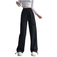 thumbnail image 2 of RXIRUCGD Women's Solid Color Velvet With Drawstring Wide Leg Workwear Pants, Black, Size: M, 2 of 3
