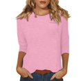 thumbnail image 1 of DENGDENG Hauts pour Femmes Manches 3/4 Col en V Coton Col Ras du Cou Coude T-Shirts Basiques Printemps Été Blouse Décontractée Affaires Chemises Trois Quarts Petite Chandail à Enfiler avec Poche Rose P, 1 of 9