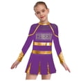 thumbnail image 1 of RUNQHUI Filles Enfants Paillettes Manches Longues Robe de Danse Ballet Uniforme d'Équipe Compétition Encouragement Danse Violet 14, 1 of 7