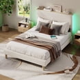 thumbnail image 1 of Bestier Queen Platform Bed with Adjustable Storage Headboard Shelf, LED Corduroy Upholstered Bed Frame, Beige, 1 of 9