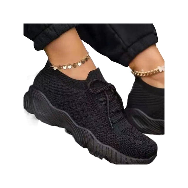 Innerwin Espadrilles pour Femmes Sport Course Chaussure en Maille Confort Chaussures Athlétiques Empeigne en Tricot Marche Noir 9