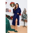 thumbnail image 3 of HEARTNICE Womens Hooded Fleece Robe, Long Fluffy Thick Warm Plush Bathrobe,(Navy,S-M), 3 of 6