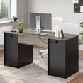 thumbnail image 2 of Bestier 59" Computer Desk with Drawers, Executive Desk with Storage Cabinet, Keyboard Tray for Home Office, Gray, 2 of 9