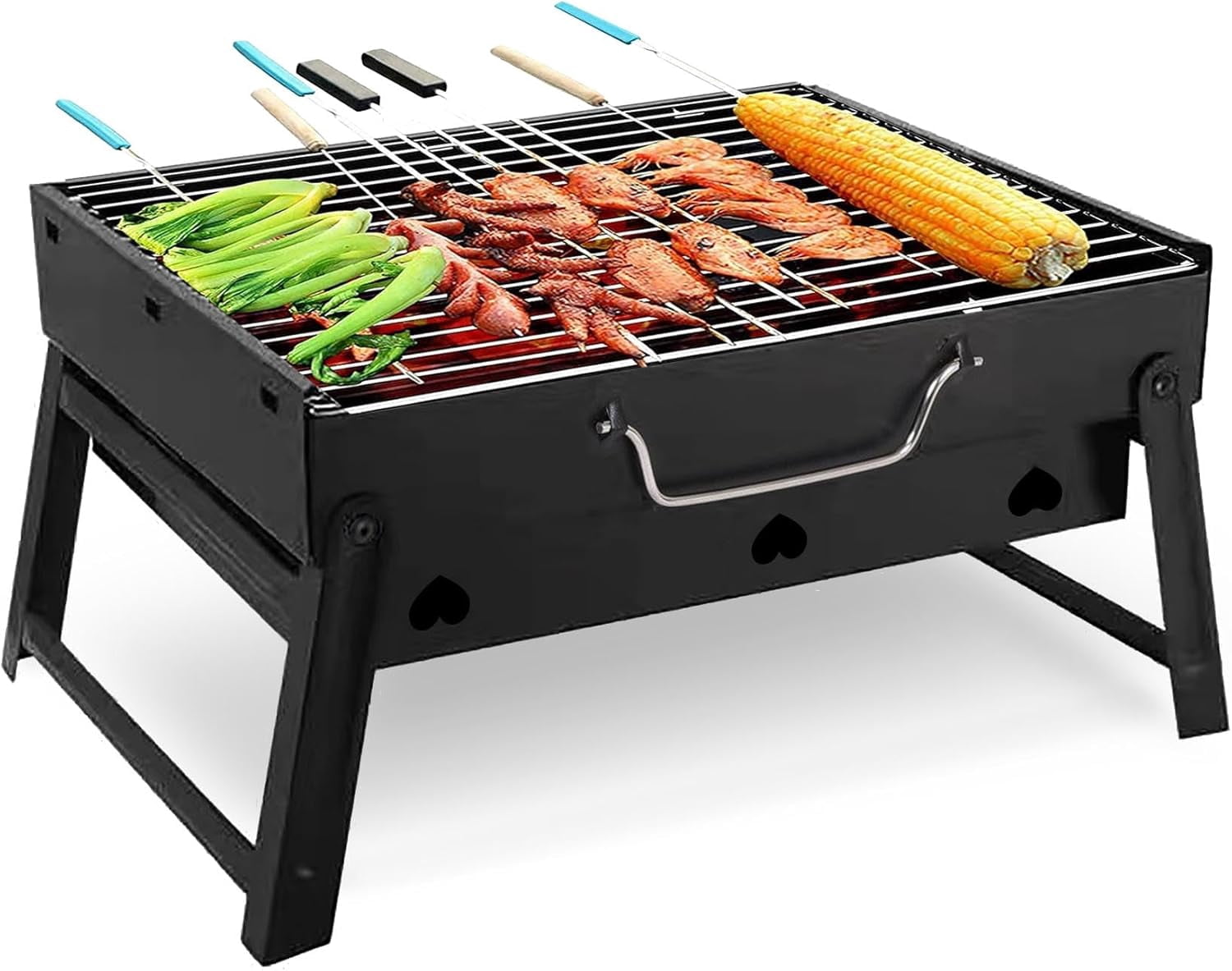 BBQ Barbecue Grill, Portable BBQ grill easy-to-use, Foldable Charcoal Grill for Outdoor, Stainless Steel Smoker BBQ