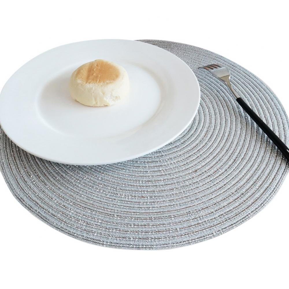Ensemble de 4 Napperons Ronds Napperons Ronds en Coton Tressé pour Table de Cuisine Table à Manger Fête de Vacances, Argent