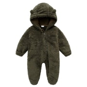 Newborn Baby Fleece Footie Snowsuit Winter Bunting Onesie Cartoon Warm Hooded Romper Jumpsuit Outfits for Girls Boys