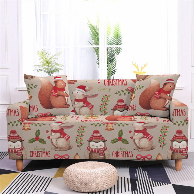 CHOK 2024 Christmas Printed Sofa Cover Reindeer Printed Elastic Couch Cover Machine Washable Christmas Theme Sofa Slipcover Sofa Slipcover for Living Room