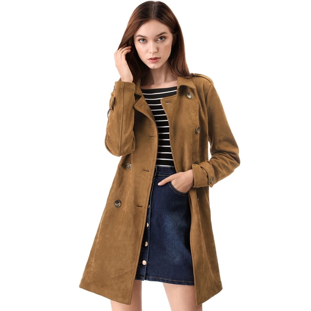 INSPIRE CHIC Women's Notched Lapel Double Breasted Trench Coat Jacket