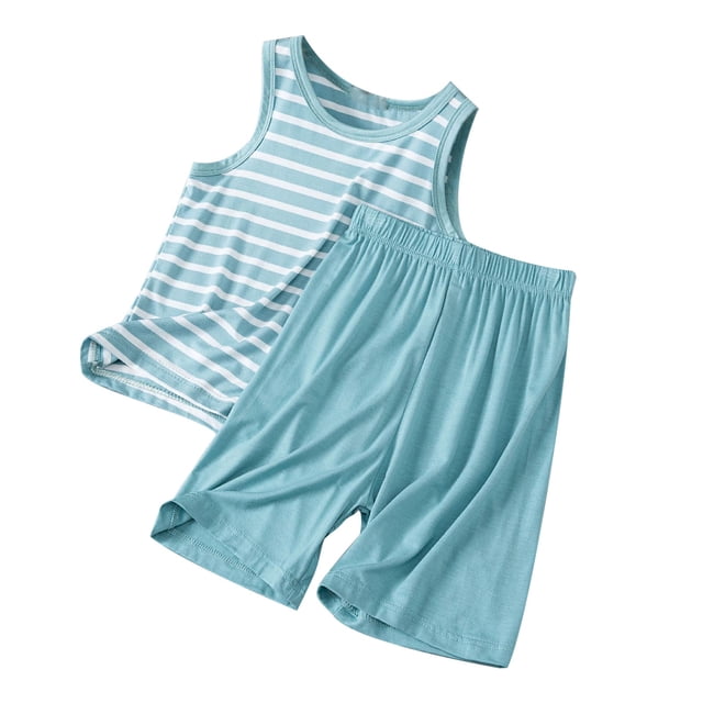MIASHUI Boys Tank Shorts Set Two Piece Summer Sleeveless Outfits Pajamas,Sky Blue,18-24 Months