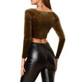 thumbnail image 3 of INSPIRE CHIC Women's Velvet Long Sleeve Off Shoulder Solid Crop Tops L Brown, 3 of 7
