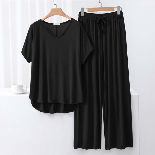 Weiqiqre Ensembles de Pyjama pour Femmes Pyjamas Rafraîchissants Ensembles Assortis d'Été Manches Courtes Ensemble de Détente Femmes