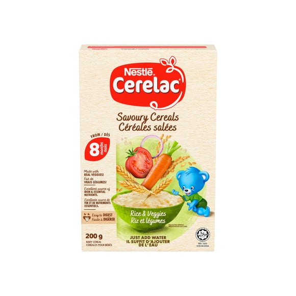 CERELAC Rice & Veggies Savoury Baby Cereal, 8 Months & Up, Source of Iron, Vitamin B1, B2, B3 & Zinc