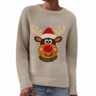 Zhanying Chandails d'Hiver pour Femmes 2025 Tendance Col Rond Rouge Mignon Noël Sweater Ugly Noël Sweater pour Femmes 2x