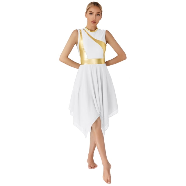 zdhoor Robe de Danse Maman et Moi Métallique Sans Manches Ballet Louange Moderne Lyrique Costume de Performance Blanc G