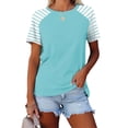 thumbnail image 2 of Timegard Hauts pour Femmes à Rayures Manches Courtes Col Rond Confortable Décontracté Ample Haut Blouse T-Shirts Basiques, 2 of 3