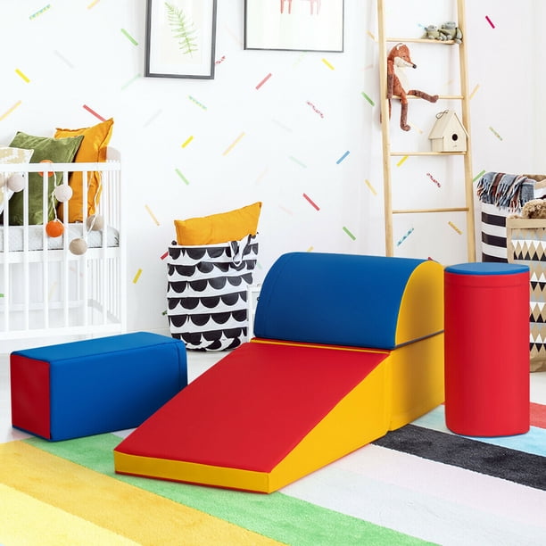 Set D’escalade Souple 5 Pièces – Tunnel, Rampe, Blocs Mousse – Motricité Dès 1 An – Krovtoy