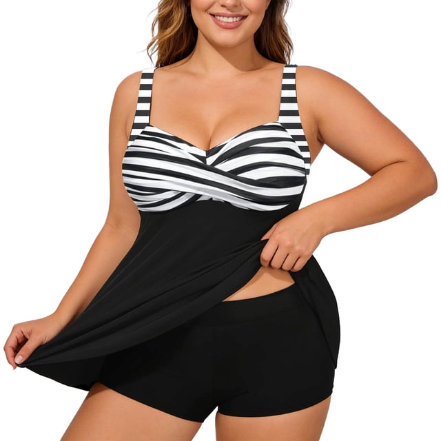 Riforla Swimsuits for Women Plus Size Tankini Swim Top with Supportive Underwire Adjustable Straps Print or Solid Color Swimming Suits for Women Black4 XXL