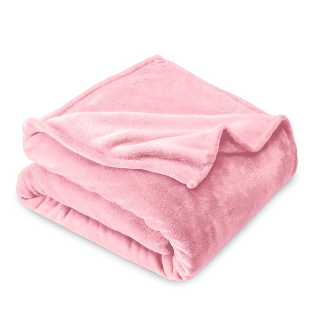 Bare Home Microplush Fleece Blanket - 300 GSM - Fuzzy Microfleece - Soft & Plush - Throw/Travel, Light Pink