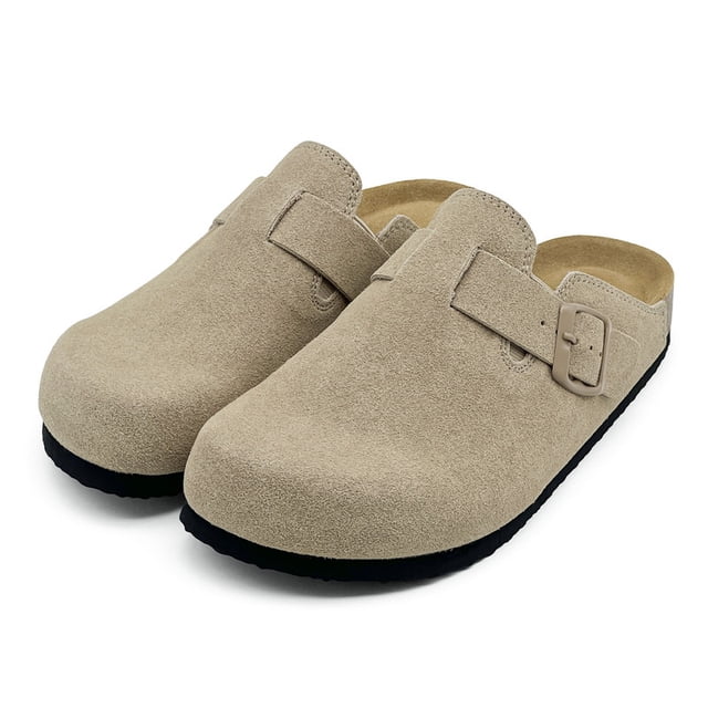 Adult Suede Clogs Cork Footbed Slippers Arch Support Potato Shoes Indoor Outdoor Slippers with Adjustable Buckle