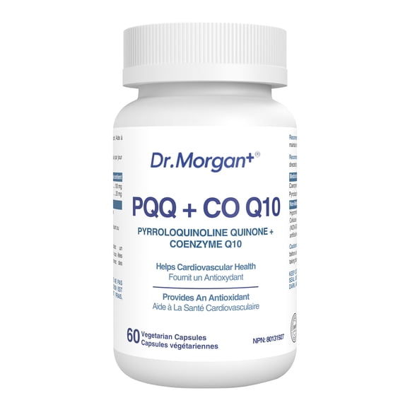 Dr. Morgan PQQ + CoQ10, 20 mg PQQ + 100 mg CoQ10 per Capsule, Antioxidant and Cardiovascular Health Support, 60 Capsules, NPN 80131927