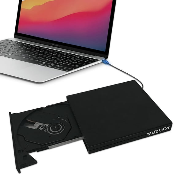 LNGOOR External Portable DVD Player CD DVD Drive Burner Reader Player for Laptop CD Burner Slim Portable Reader Recorder Black