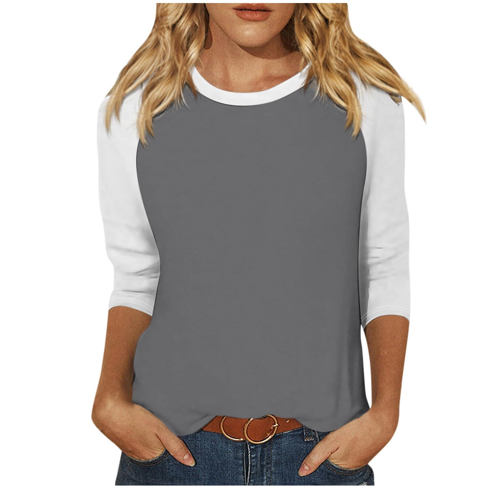 Timegard Womens Tops Plus Size Crewneck 3/4 Sleeve Color Block Comfy Tshirts Fall Casual Loose Tops