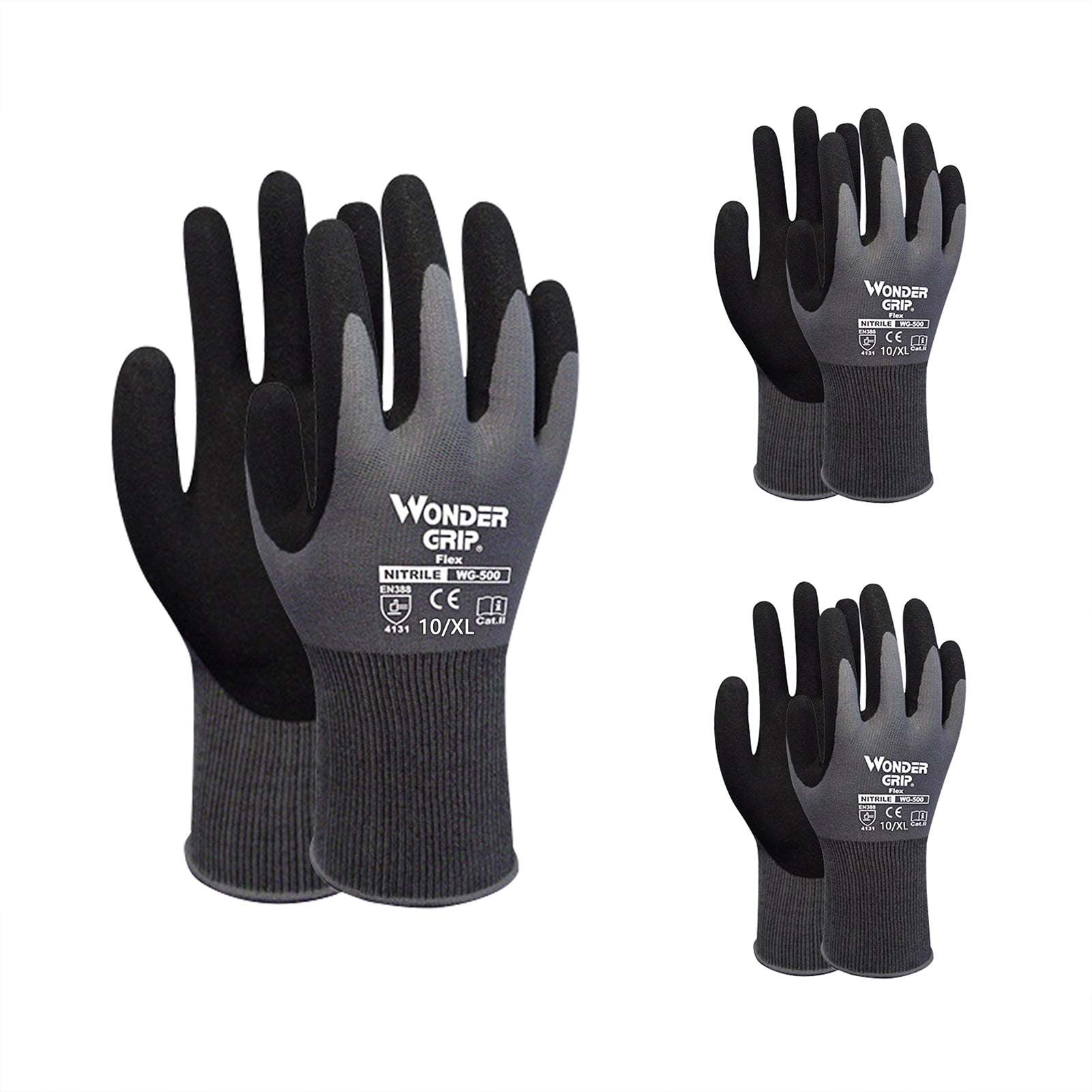 FlyFlise 3-Pairs Nitrile Impregnated Work Gloves Safety Gloves for Gardening