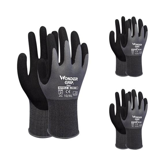 Amdohai 3-Pairs Nitrile Impregnated Work Gloves Safety Gloves for Gardening Maintenance Warehouse for Men and Women (Black Gray L)