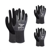 Amdohai 3-Pairs Nitrile Impregnated Work Gloves Safety Gloves for Gardening Maintenance Warehouse for Men and Women (Black Gray L)