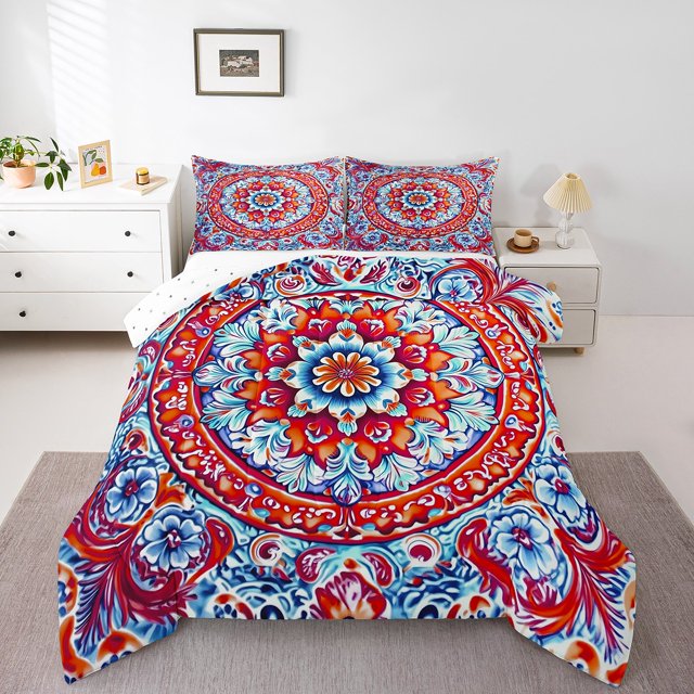 Erosebridal Bohemian Mandala Bedding Full Comforter Set, Hippie Floral Down Comforter, Microfiber