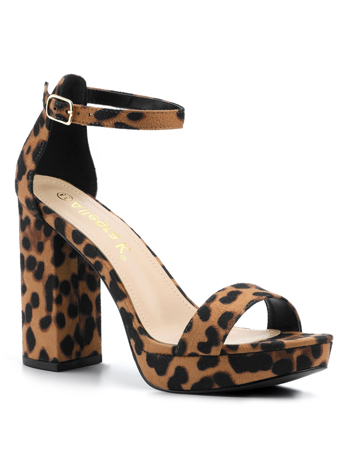 BLISSFUL STEP Women's Platform Ankle Strap Chunky High Heel Sandals Leopard (Size 10)