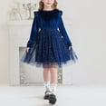 thumbnail image 4 of TIMIFIS Robe de Princesse Bleue pour Filles en Tulle à Étoiles et Paillettes, Manches Longues, Couleur Unie, Col Ras du Cou, Robe Midi Évasée, Mariage, Fête, Soirée, Danse, Fête d'Anniversaire, Robe de Bal pour Enfants, 4 of 9