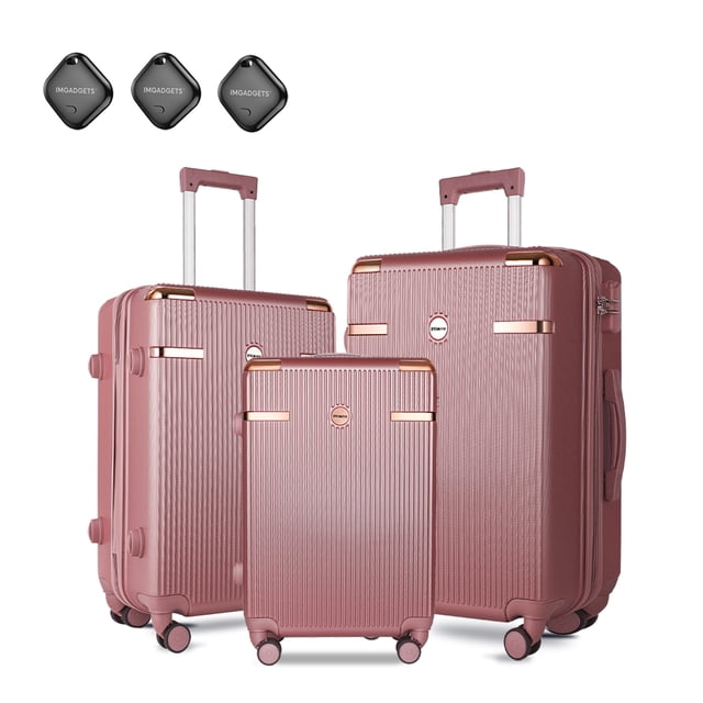 Ensemble de 3 Valises IMHome avec Traceur GPS (Doré) / Légères et Résistantes en Polycarbonate ABS / 4 Roues Doubles Multidirectionnelles à 360° / Cadenas Homologué TSA / 3 Étiquettes GPS Intelligentes / Poignée Télescopique en Fer
