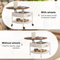 thumbnail image 3 of Table Basse Ronde GUNAITO à Petit Plateau Relevable sur Roulettes avec Rangement, Table Centrale Moderne Style Ferme avec Tablette Petite Table Ronde pour Salon, Blanc, 3 of 9