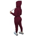 thumbnail image 4 of MAWCLOS Ladies Two Piece Outfit Drawstring Tracksuit Sets Long Sleeve Jogger Set Straight Leg Sports Hooded Neck Sweatsuits Wine Red L, 4 of 4