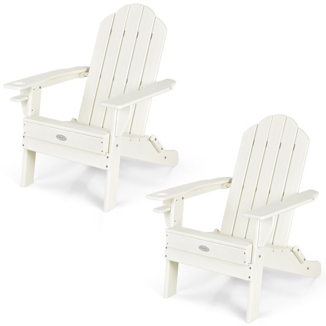 Patiojoy 2 Pcs Chaise Adirondack Pliante Chaise Adirondack d'Extérieur Chaise Longue Résistante aux Intempéries Chaise de Foyer pour Cour Arrière Véranda au Bord de la Piscine Blanc