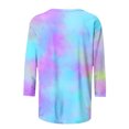 thumbnail image 5 of Besolor T-Shirts à Manches 3/4 pour Femmes, Tendance, Col Ras du Cou Teinture sur Nœuds, Hauts Décontractés Amples, Blouse T-Shirts pour Sorties, 5 of 5