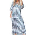 thumbnail image 4 of EGNMCR Robes de Fête pour Femmes Robe Maxi Décontractée à Manches Trois Quarts pour Femmes Bohème à Fleurs à Col en V Manches Courtes Bouffantes Robe de Plage à Volants Robe Longue, 4 of 9