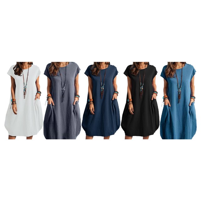 serony Robe Polyester Femme Sans Manches Ample Pull Décontracté Remplacement Vêtements Adolescent Bureau Respirant Mode Robes Filles Vêtements Blanc L