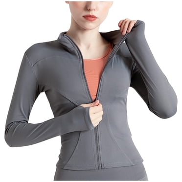 Timegard Womens Workout Jackets Full Zip Cropped Top Slim Athletic Running Jackets with Thumb Holes