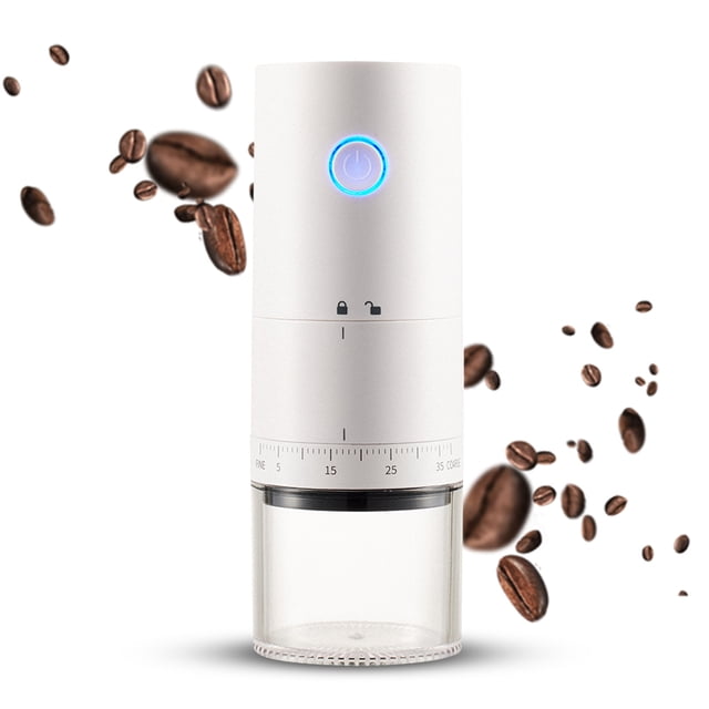 Mistaha Portable Ceramic Burr Grinder with 38 Adjustable Coarseness Levels and Resistance Induction Design - White, Built-in 1500mAh Battery, Micro-USB Charging, 25g Bean Hopper, 120ml Powder Bin,