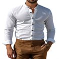 thumbnail image 1 of Chemise Henley Boutonnée Classique pour Hommes avec Tissu en Lin de Coton Rétro, 1 of 5