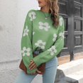 thumbnail image 2 of Rbaofujie Chandails d'Automne pour Femmes Ample Fleurs Chandail à Col Rond Blouse d'Hiver à Manches Longues Chandail Vert Chandail à Capuchon, 2 of 7