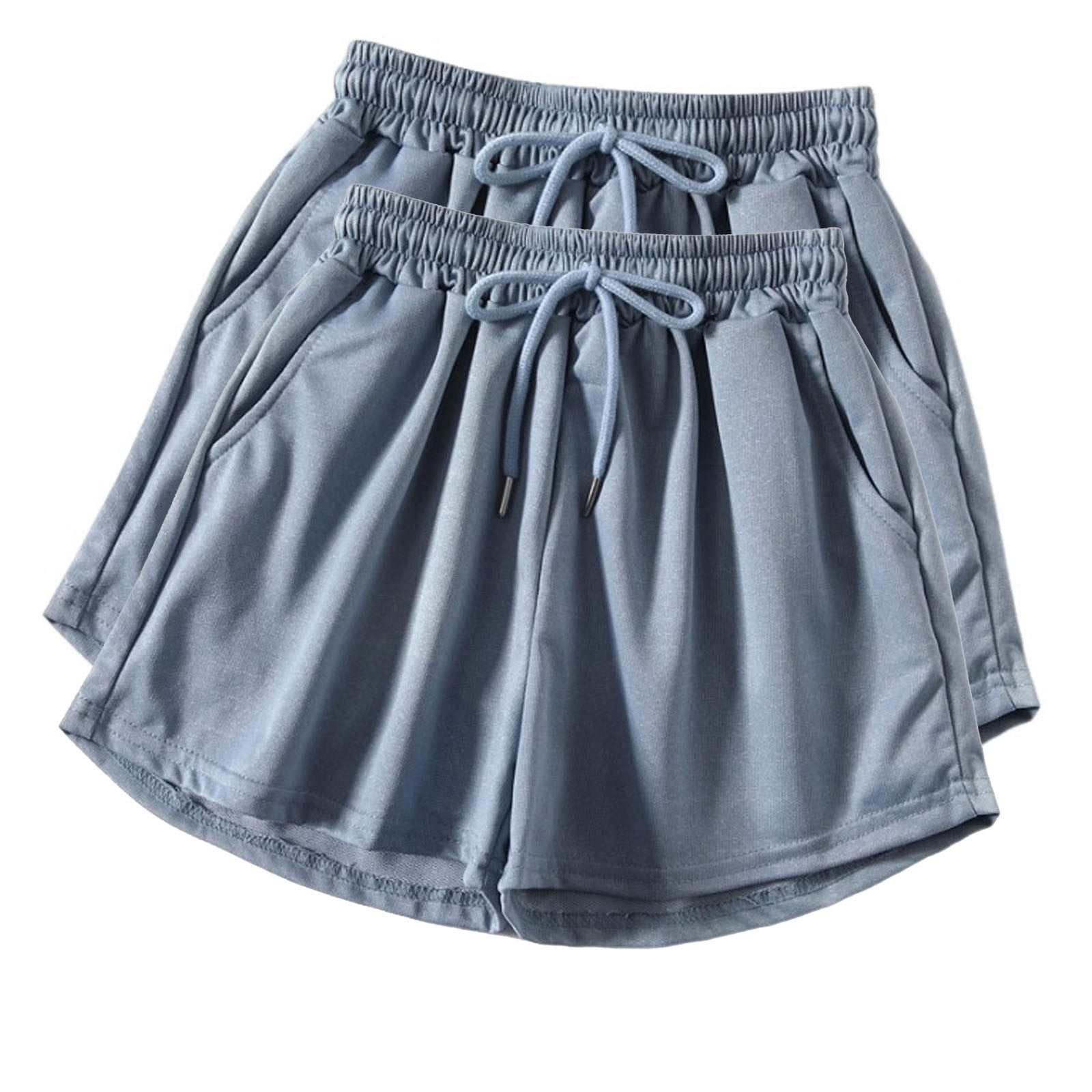 Yuyuzo 2 PC Athletic Shorts for Women Drawstring High Waisted Gym Shorts Solid Color Sport Shorts